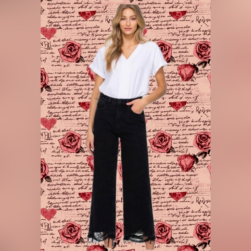 Vervet distressed Wide Leg Black Jeans. - Picture 3 of 13